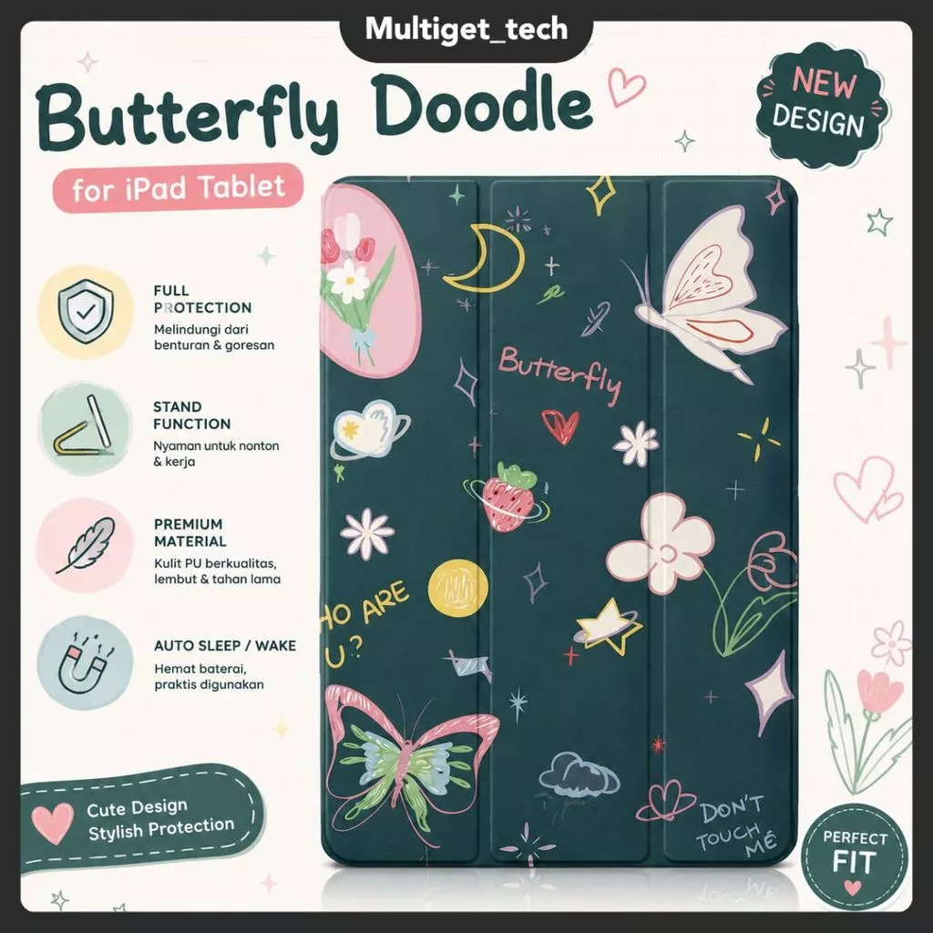 Case Flora Butterfly iPad Gen 11 A16 10th 9 8 7 / Air 4 5 6 Pro 11" Casing iPad Mini 1 2 3 4 5 6 7 8.3" Aesthetic Motif Magnetic Anti Shock
