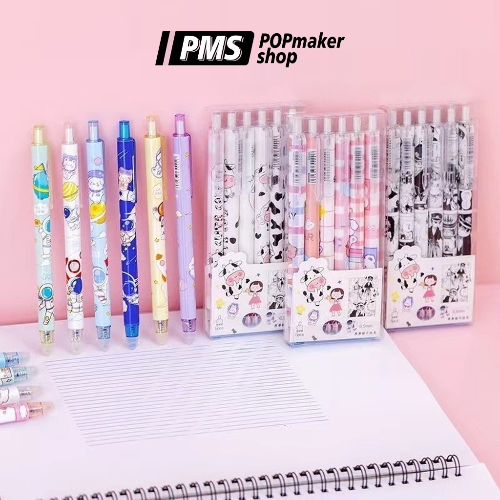 PoPmaker shop set pulpen mekanik isi 6 karakter lucu warna warni imut tinta gel halus untuk belajar anak remaja H643 COD - Gambar 4