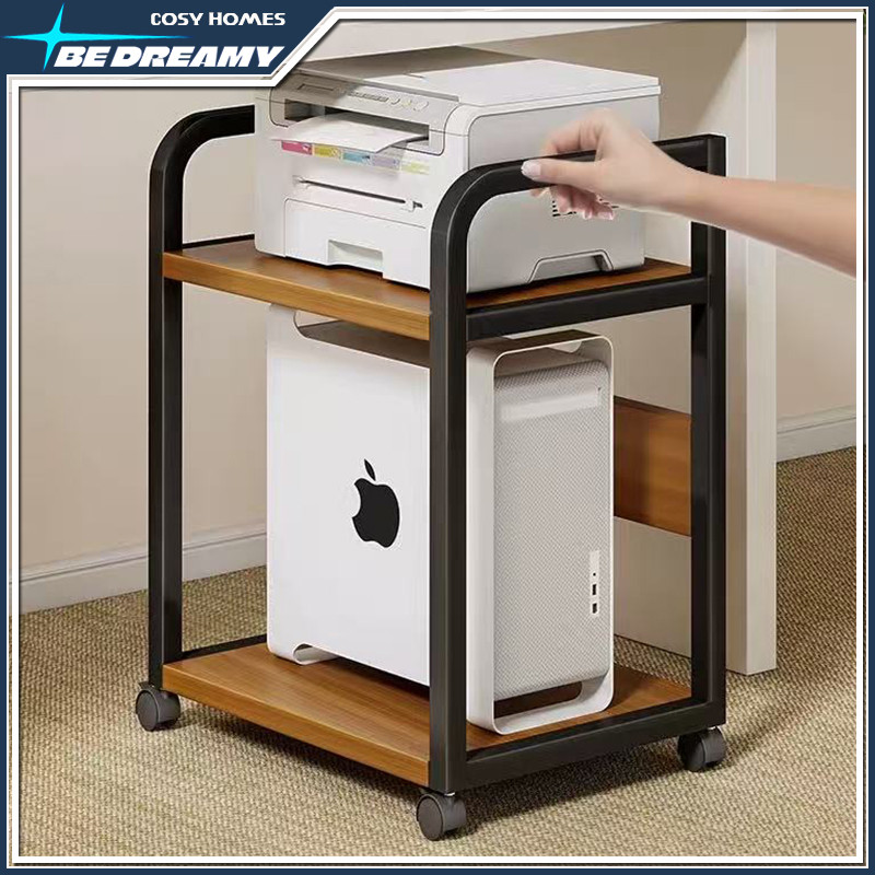 Movable Printer Rack Desk Side Storage Rack Book Shelf with Wheels File ...
