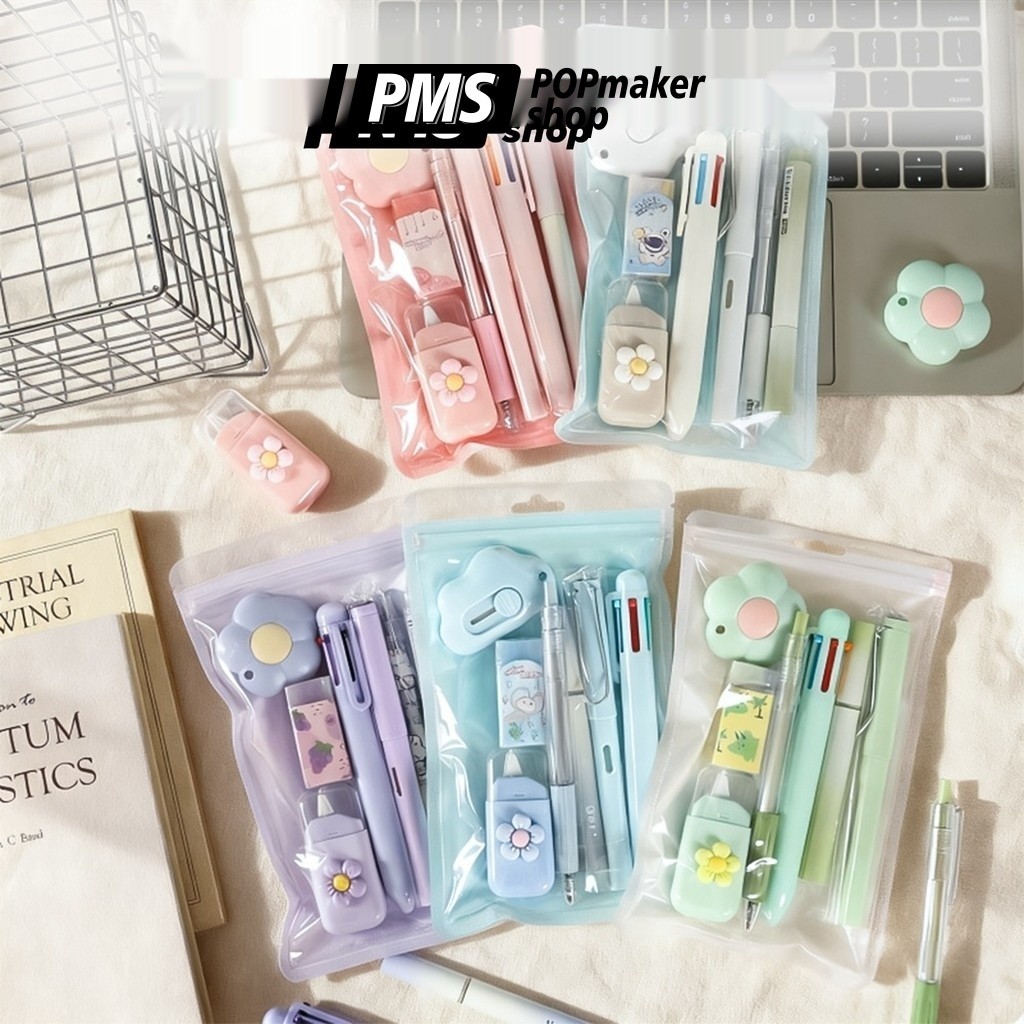 POPmaker shop set alat tulis lengkap pensil penghapus penggaris cutter untuk anak sekolah mahasiswa praktis H1042 COD - Gambar 2