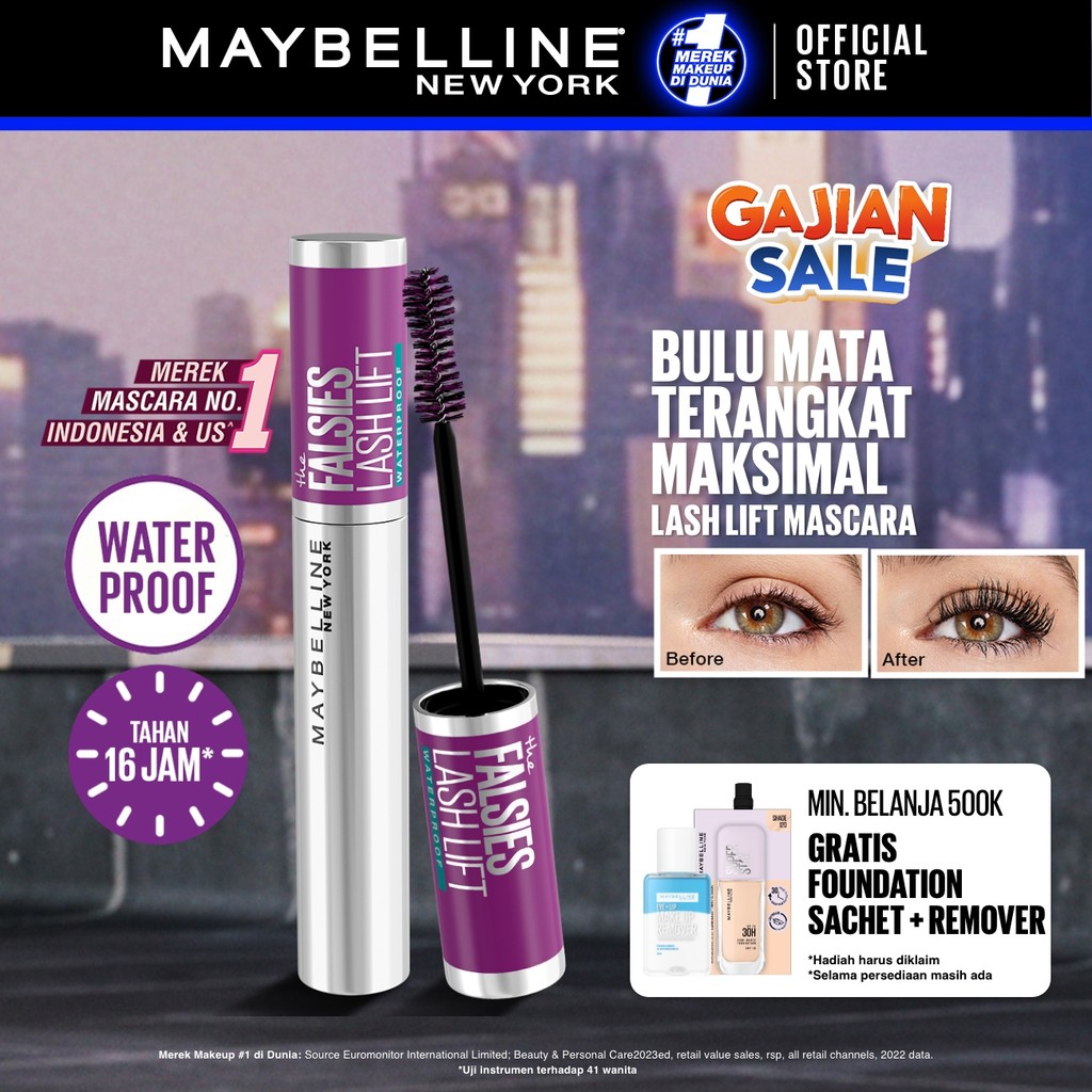 MAYBELLINE OFFICIAL The Falsies Lash Lift Mascara Make Up 8.6ml Waterproof Maskara Bulu Mata Panjang Tahan 16 Jam Volumizing Extending Smudgeproof