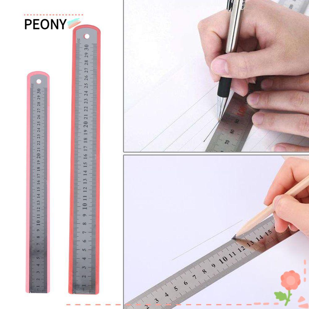 PEONYSG 30/50mm Straight Ruler Metal Metric Imperial Student Stationery ...