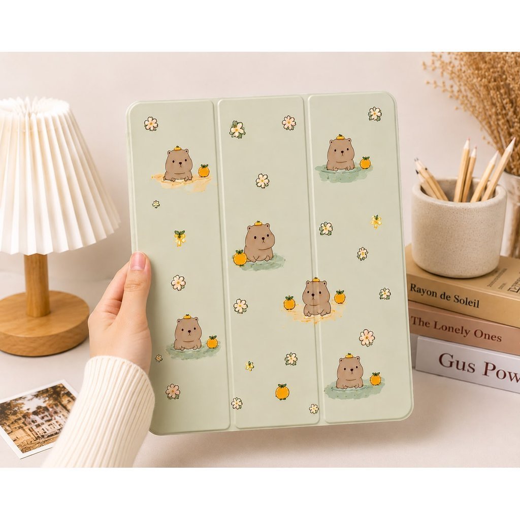 Cartoon Lucu Capybara Case iPad Gen 11" Gen 7 8 9 10.2" Air 4 5 6 Gen 10th 10.9" Cover Tablet Cute Pro 11" Mini 1 2 3 4 5 6 7  Auto Sleep Wake Trifold - Gambar 4