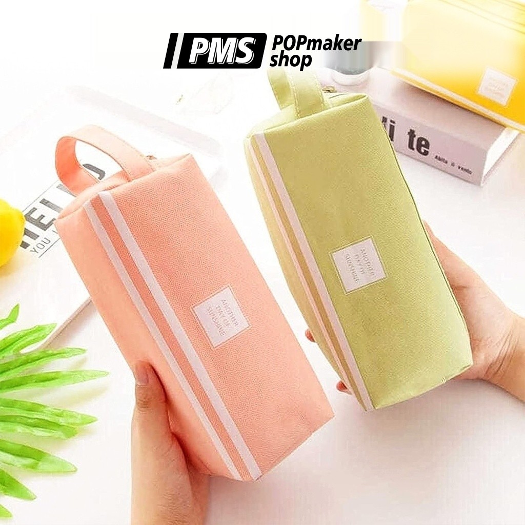 POPmaker shop kotak pensil dua sisi resleting praktis untuk anak sekolah alat tulis serbaguna H561 COD - Gambar 3