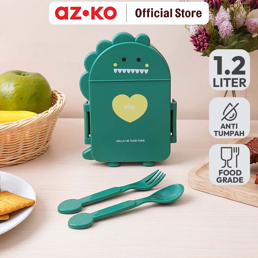 AZKO Ataru Kotak Makan Plastik Dino 1.2 Liter Bento Box Meal Container Tempat Bekal Lunch Box Kotak Bekal
