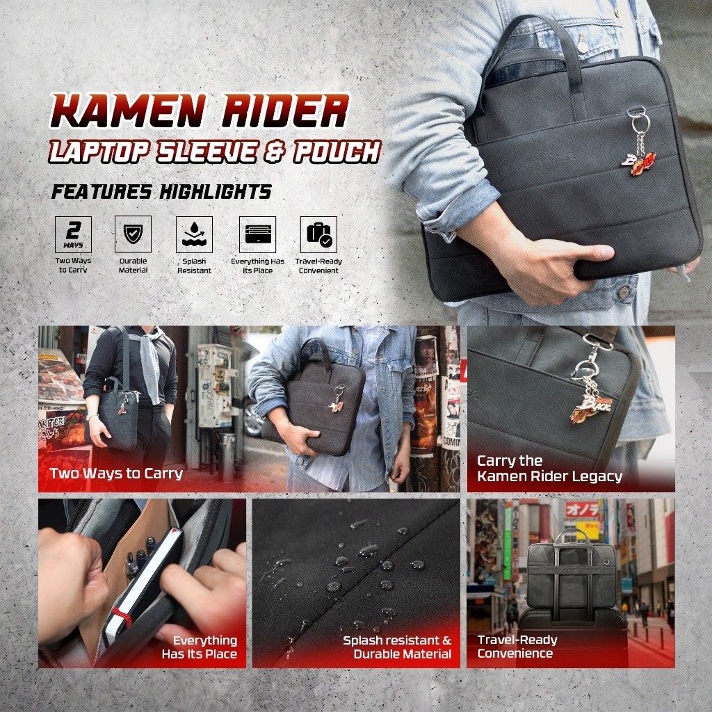 Fantech x Kamen Rider Laptop Sleeve Bag Pouch Tas Laptop Selempang Tahan Air 14-15 Inch Multi Compartment Briefcase - Gambar 2