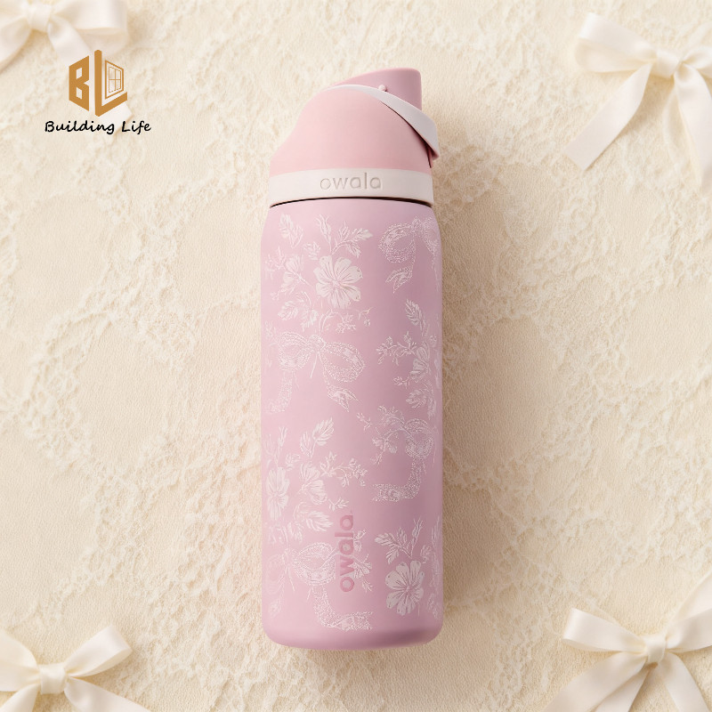 Owala 32oz FreeSip Stainless Steel Water Bottle - Pink Ribbon Toile, Insulated, With Straw - 2026 Gift Idea