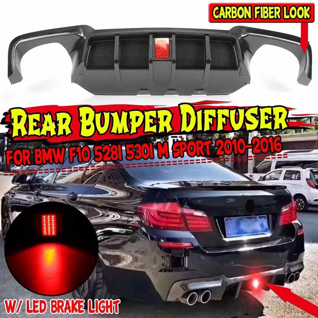 F10 Car Rear Bumper Diffuser Lip W/ Led Brake Light for BMW F10 528i ...