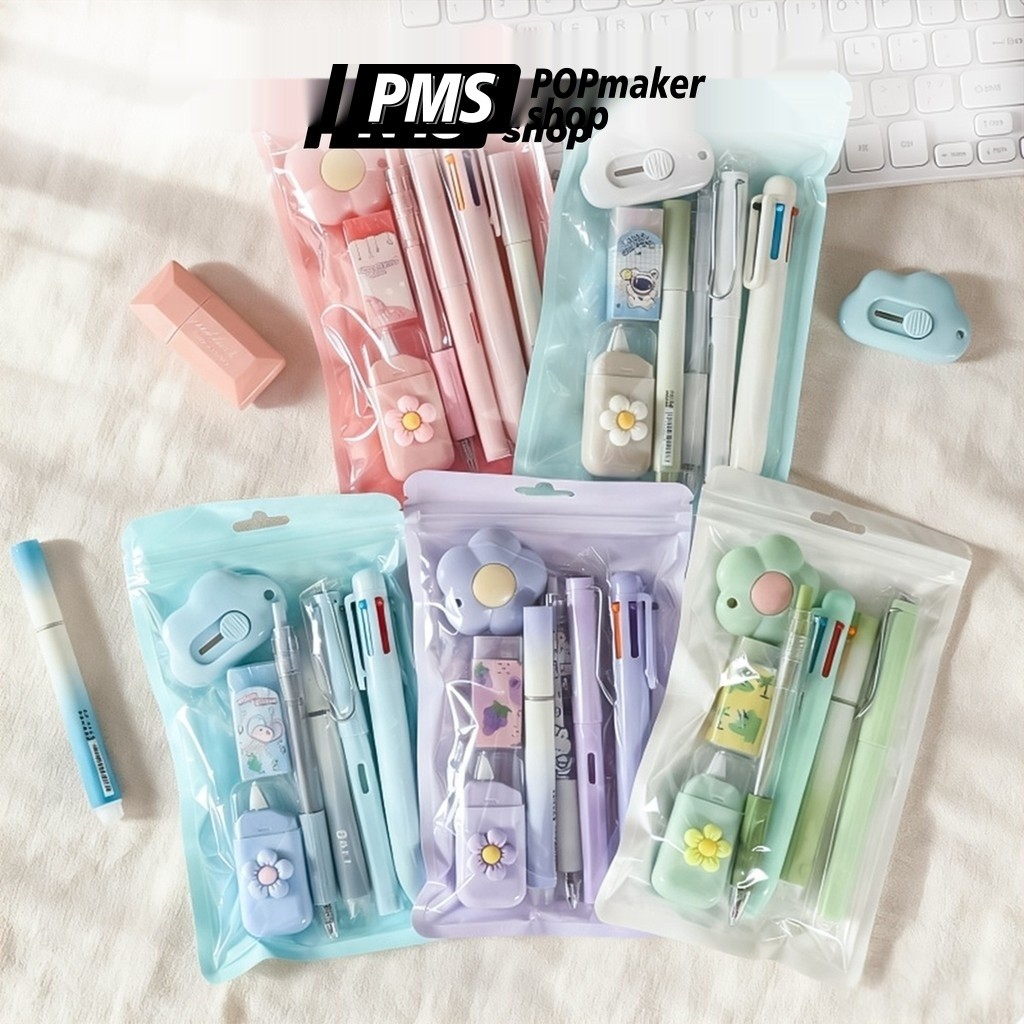POPmaker shop set alat tulis lengkap pensil penghapus penggaris cutter untuk anak sekolah mahasiswa praktis H1042 COD