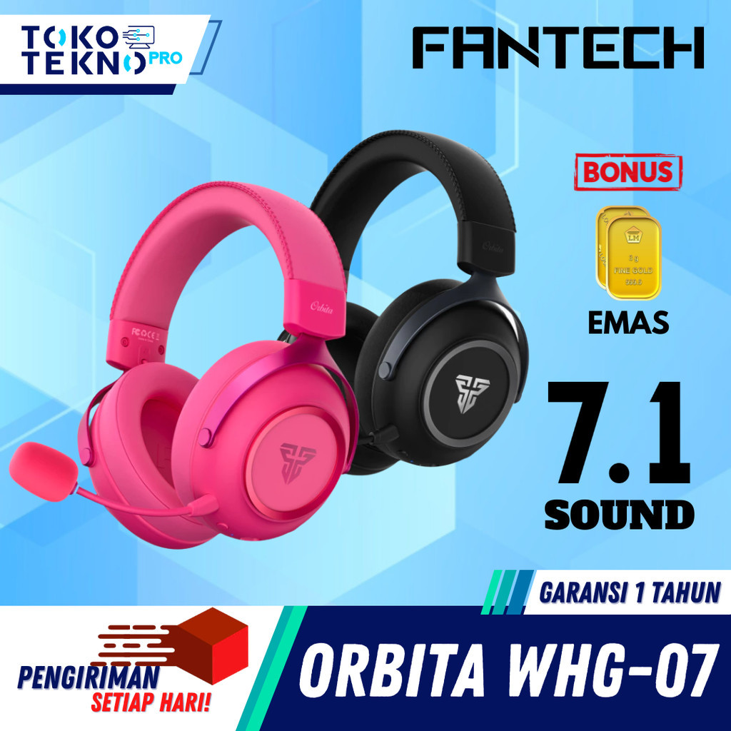 Fantech Orbita WHG07 / WHG-07 Wireless Gaming Headset 7.1 Surround Sound Driver 53mm AI Noise Cancelling Mic Headphone