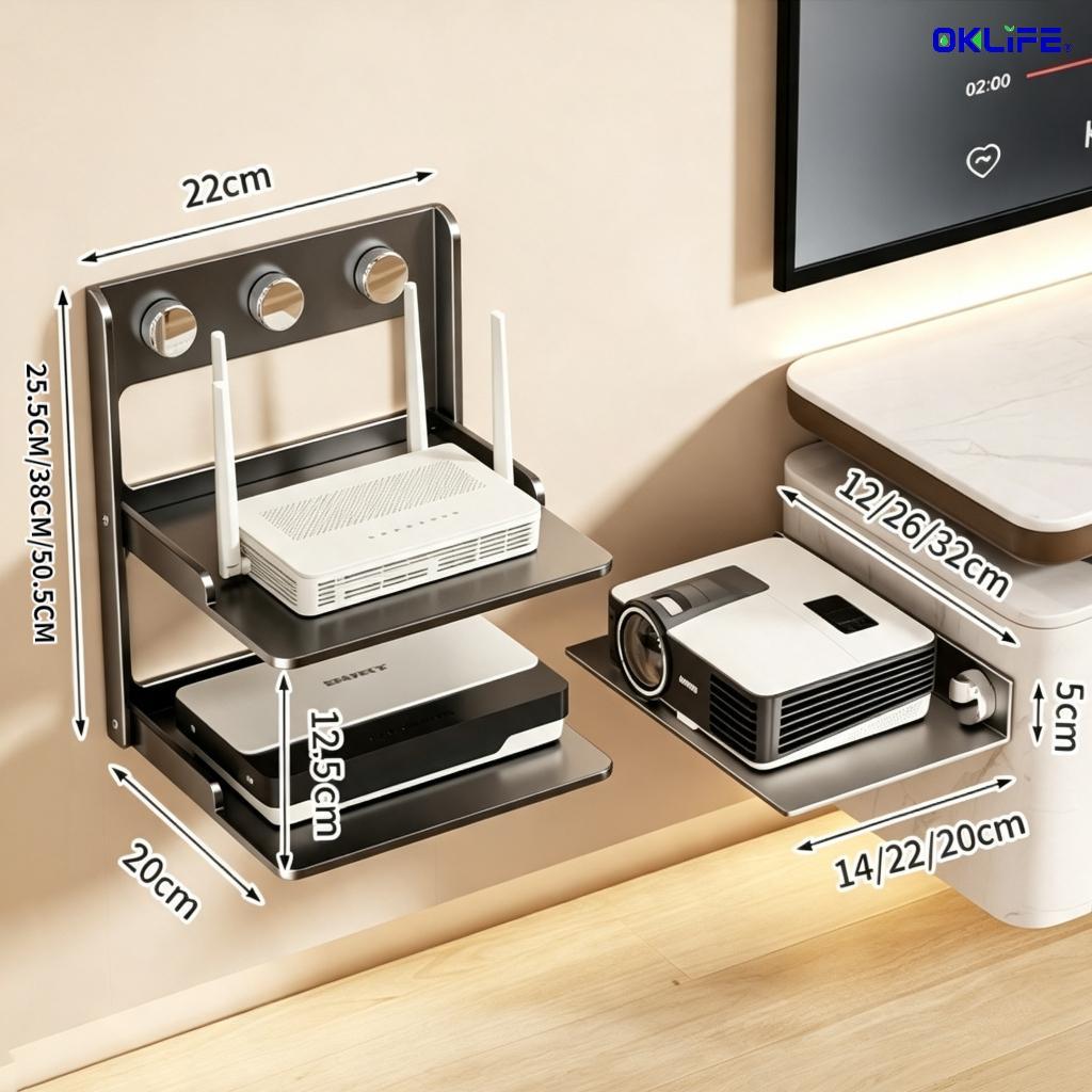 Wall Mount Adhesive Router Projector Shelf Double Layer TV Box Modem Storage Rack Space‑Saving Home Organizer view 9