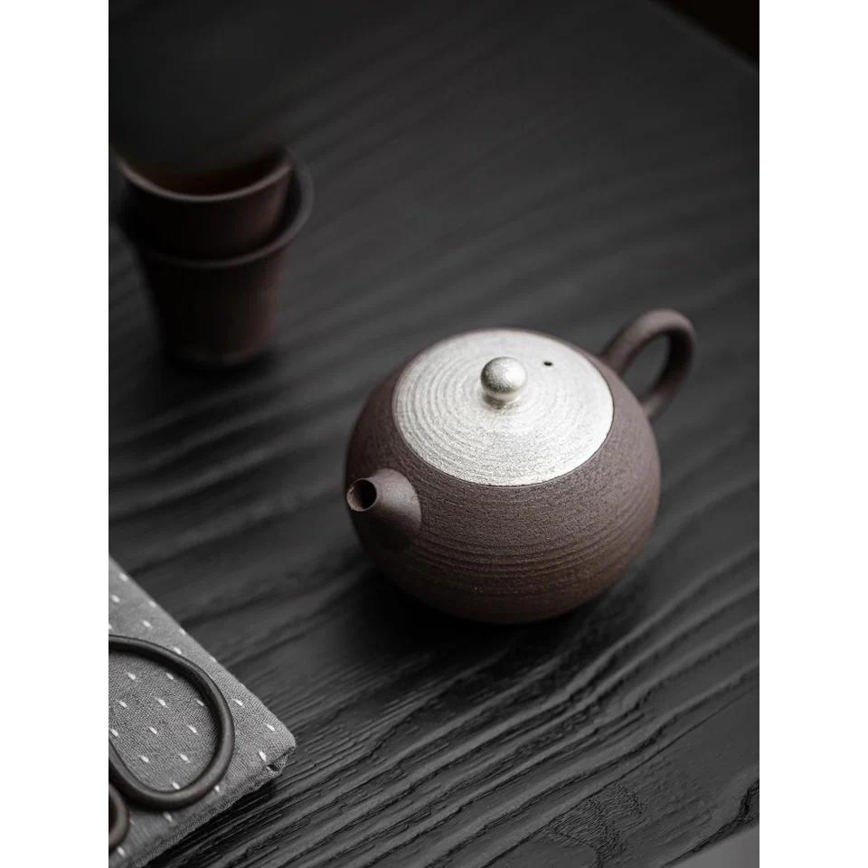 Black Gilded Silver Japanese Style Teapot Kettle Coarse pottery Tea Making Device Tea Infuser Tea Kettle Chinese Small Pot - Gambar 4