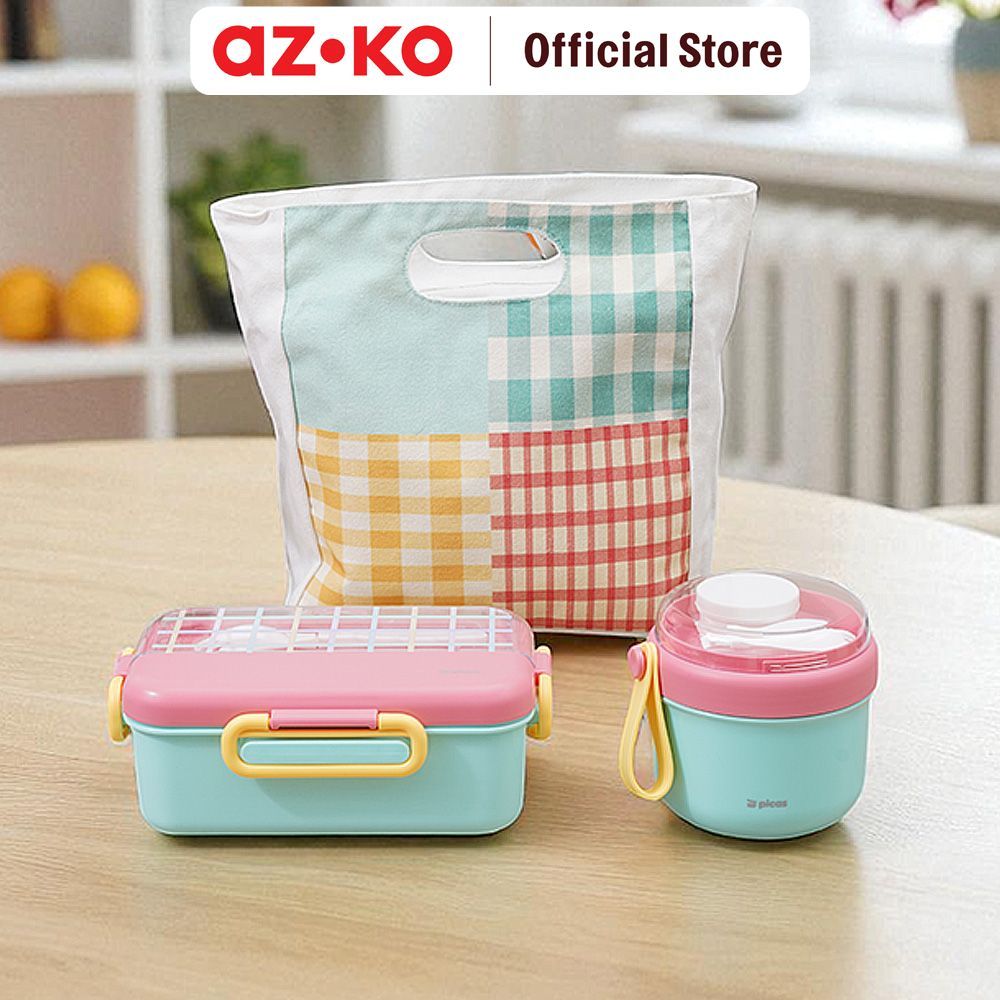 AZKO Picas Kotak Makan dengan Tas Insulated Set 3 pcs - Mix Lunch Box Set Paket Bekal Meal Kit Insulated Lunch Kit