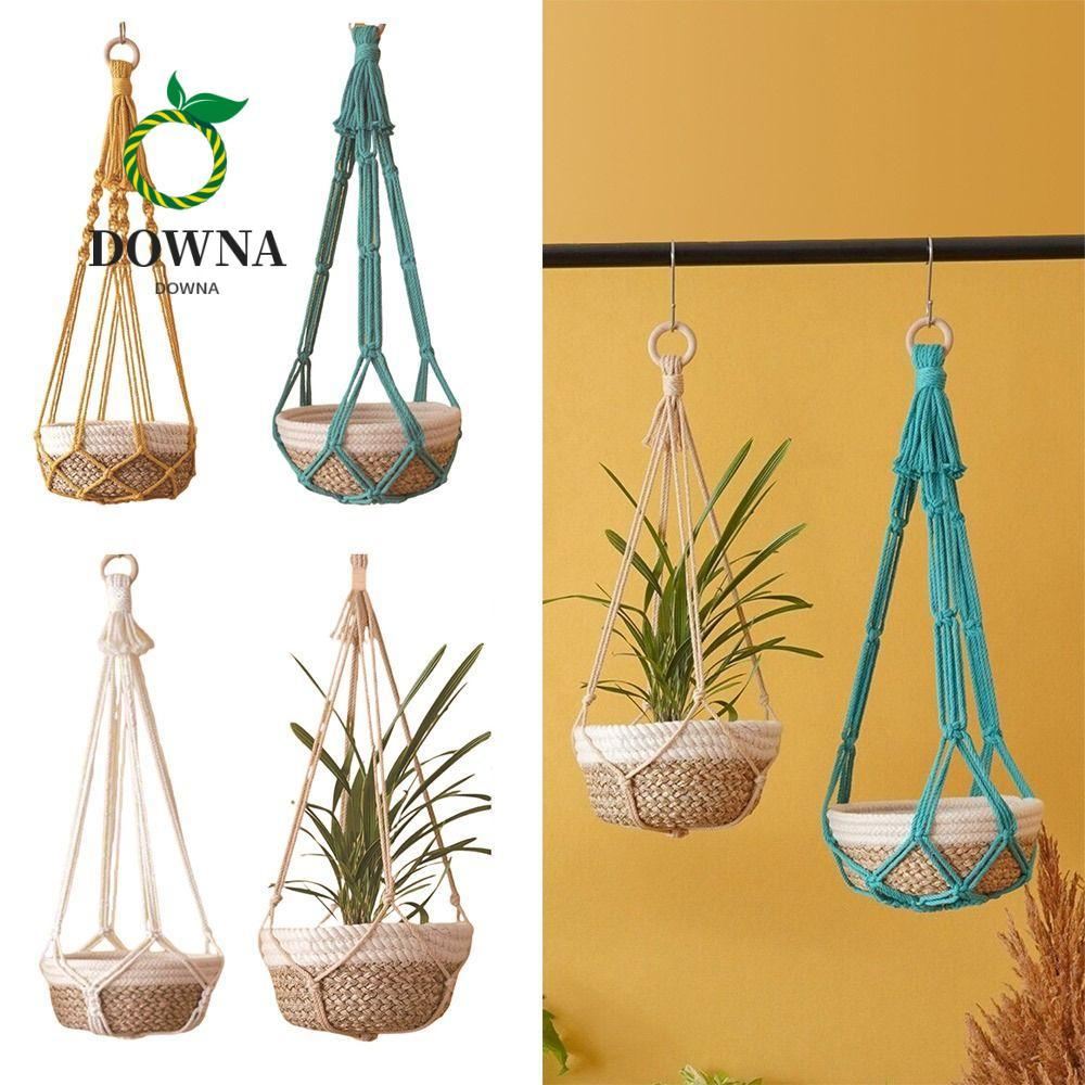 DOWNA Cotton Rope Hanging Planter, Beige Color Garden Plant Pot Holder ...