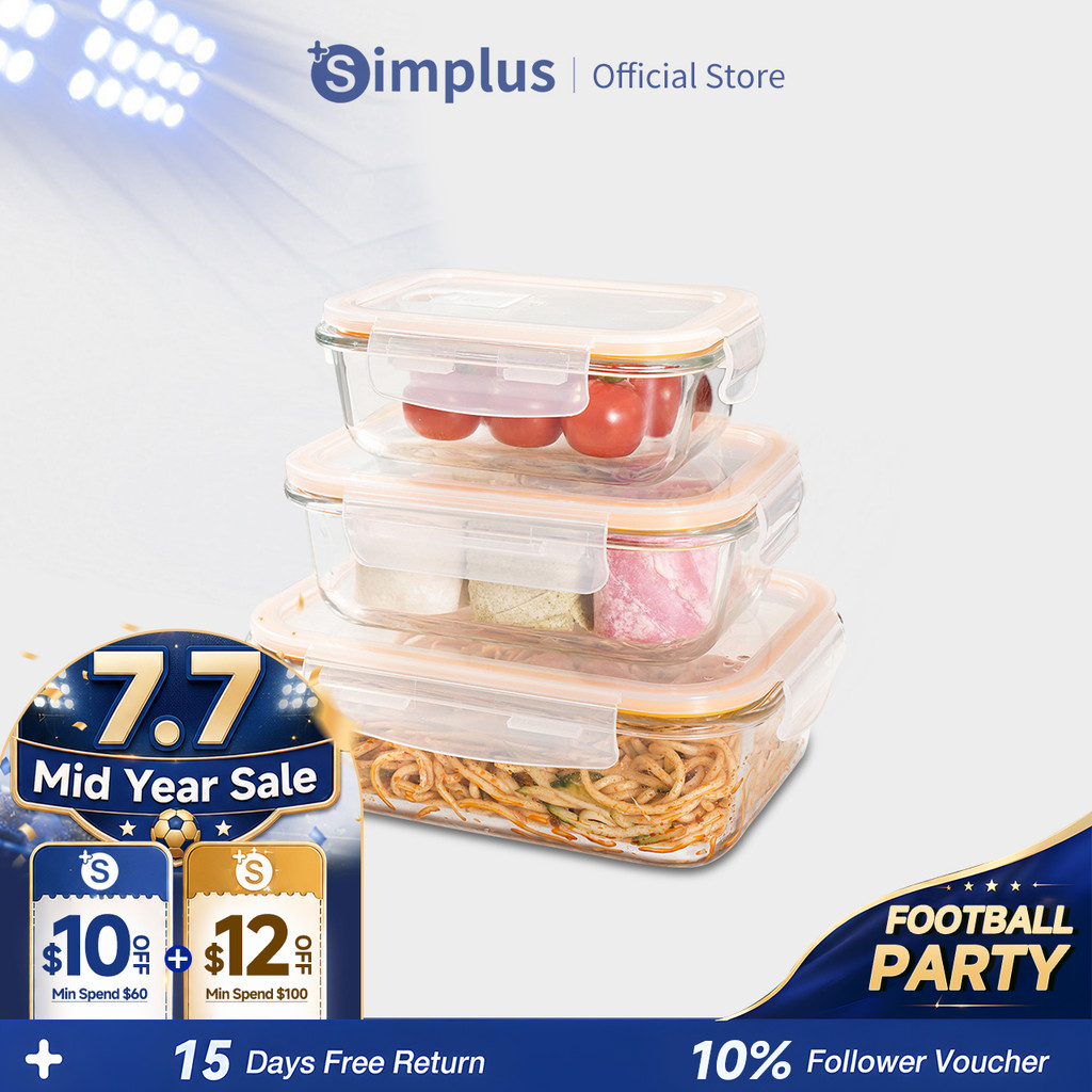 Simplus Food Storage Containers Set of 3 Glass Airtight BPA Free ...