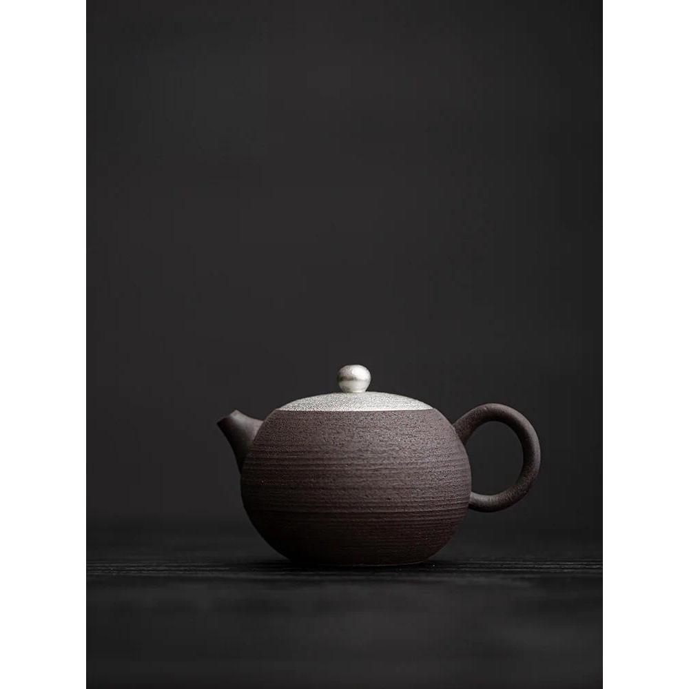 Black Gilded Silver Japanese Style Teapot Kettle Coarse pottery Tea Making Device Tea Infuser Tea Kettle Chinese Small Pot