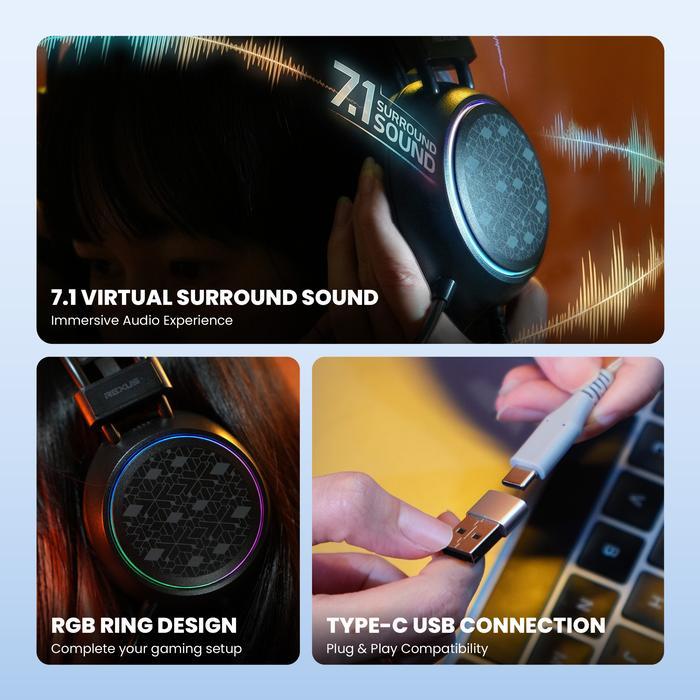 Rexus Thundervox HF10 Wired Headset Gaming Type-C - Virtual Surround 7.1 & RGB - Gambar 2