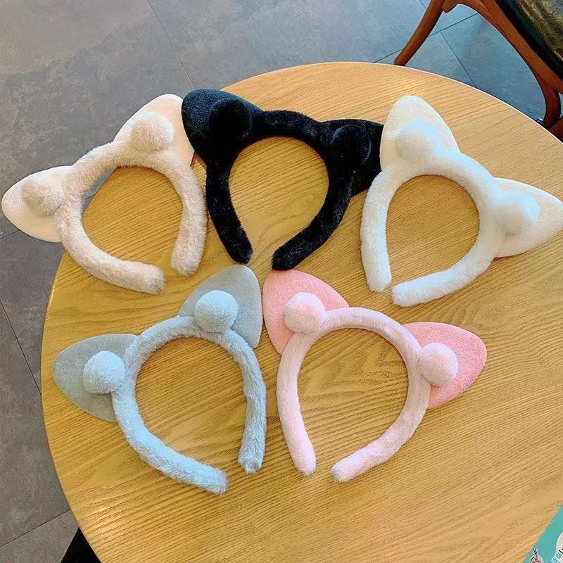 POPmaker Bando Telinga Kucing Bulu Pom Pom Wanita - Gambar 4