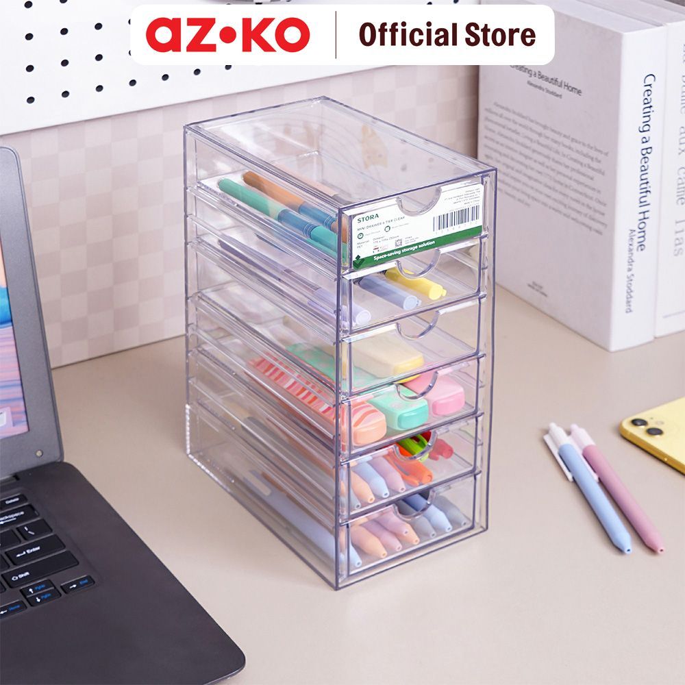 AZKO Stora Laci Penyimpanan Mini Clear Desk Drawer Organizer Tempat Alat Tulis Desk Storage Laci Meja