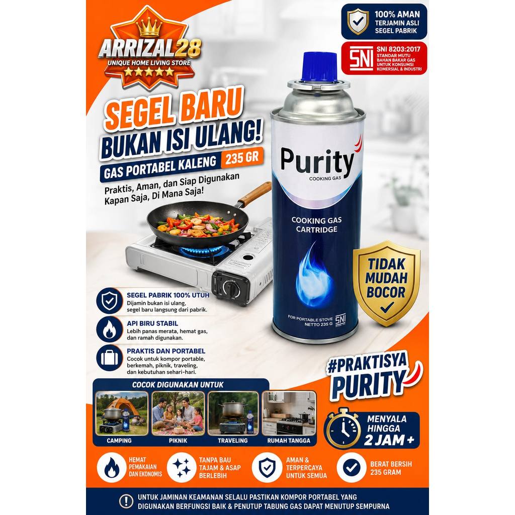 (DOUBLE BUBBLEWRAP) GAS PORTABEL KALENG PURITY 235 GR – SEGEL BARU BUKAN ISI ULANG