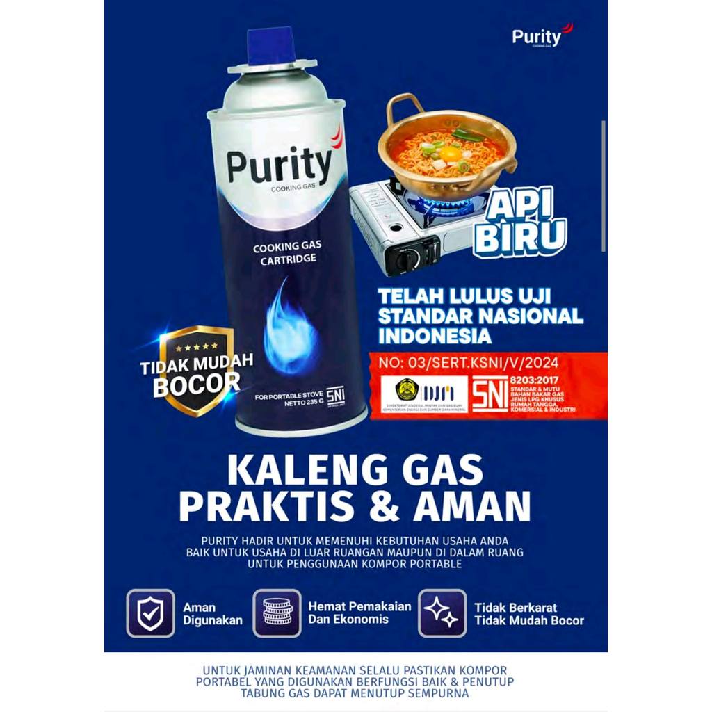 (DOUBLE BUBBLEWRAP) GAS PORTABEL KALENG PURITY 235 GR – SEGEL BARU BUKAN ISI ULANG - Gambar 2