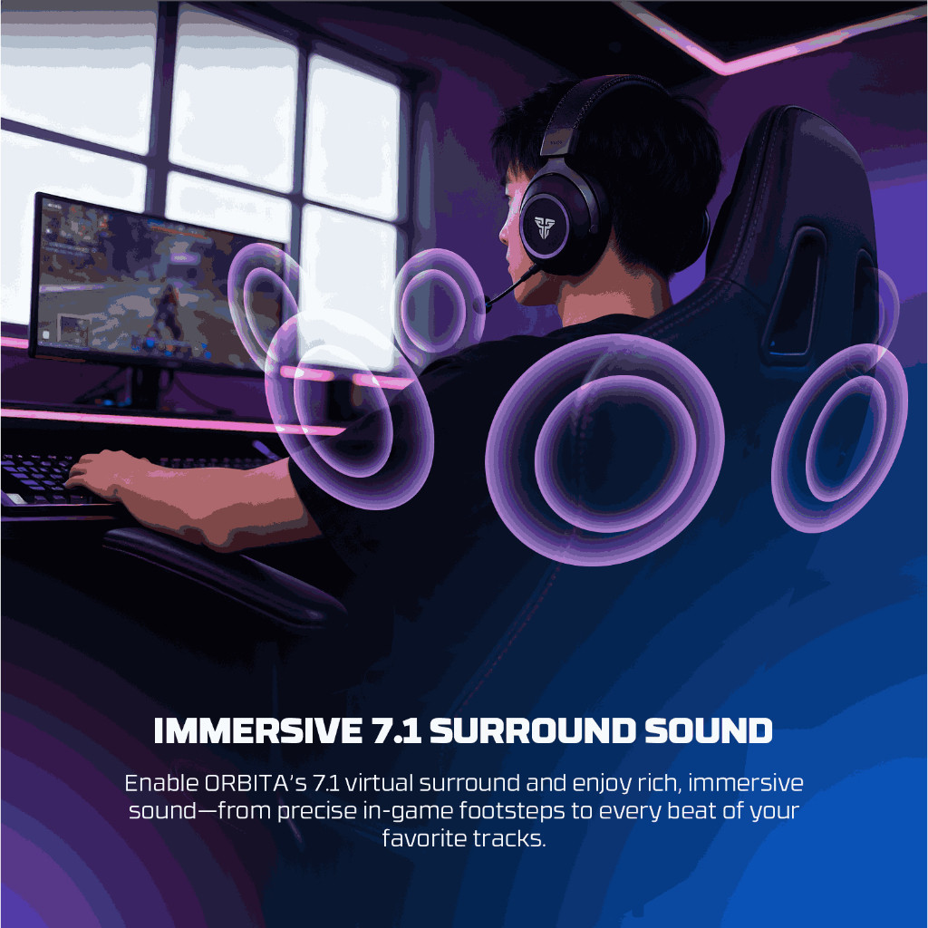 Fantech Orbita WHG07 / WHG-07 Wireless Gaming Headset 7.1 Surround Sound Driver 53mm AI Noise Cancelling Mic Headphone - Gambar 3
