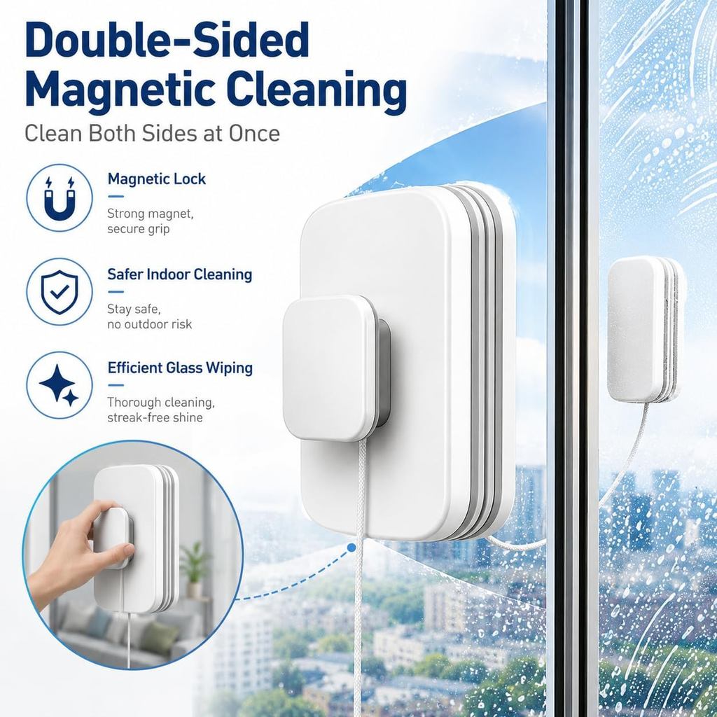 6-in-1 Magnetic Window Cleaner, Double-Sided Glass Cleaner,Dual-Action ...