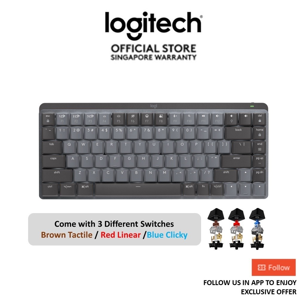 Logitech MX Mechanical Mini Wireless Keyboard Graphite,3 Unique Switch ...