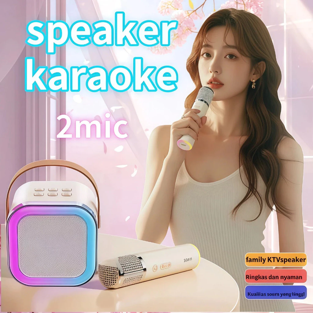 [COD] K12 Speaker Bluetooth Karaoke With 2Mic 3D Stereo Mini Bluetooth Speaker Set Full bass Karaoke - Gambar 2