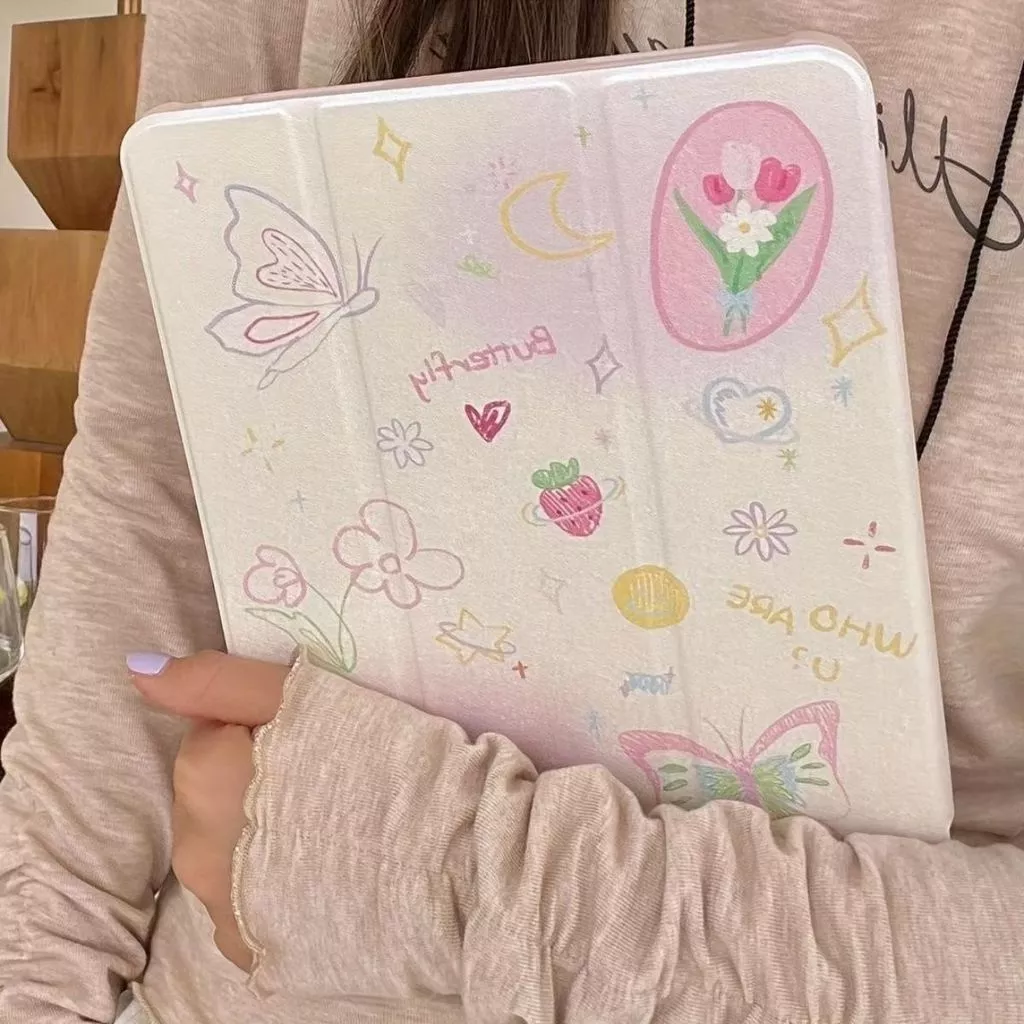 Case Flora Butterfly iPad Gen 11 A16 10th 9 8 7 / Air 4 5 6 Pro 11" Casing iPad Mini 1 2 3 4 5 6 7 8.3" Aesthetic Motif Magnetic Anti Shock - Gambar 3