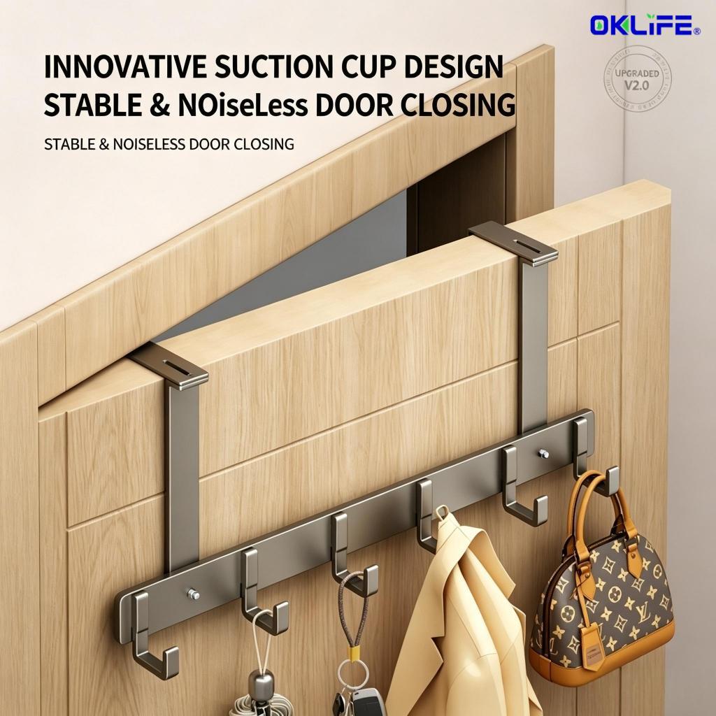 Over‑Door Hanging Hook Rack Adjustable No‑Punch Door Back Organizer Hanger for Coat Towel Bag Hat Storage view 5
