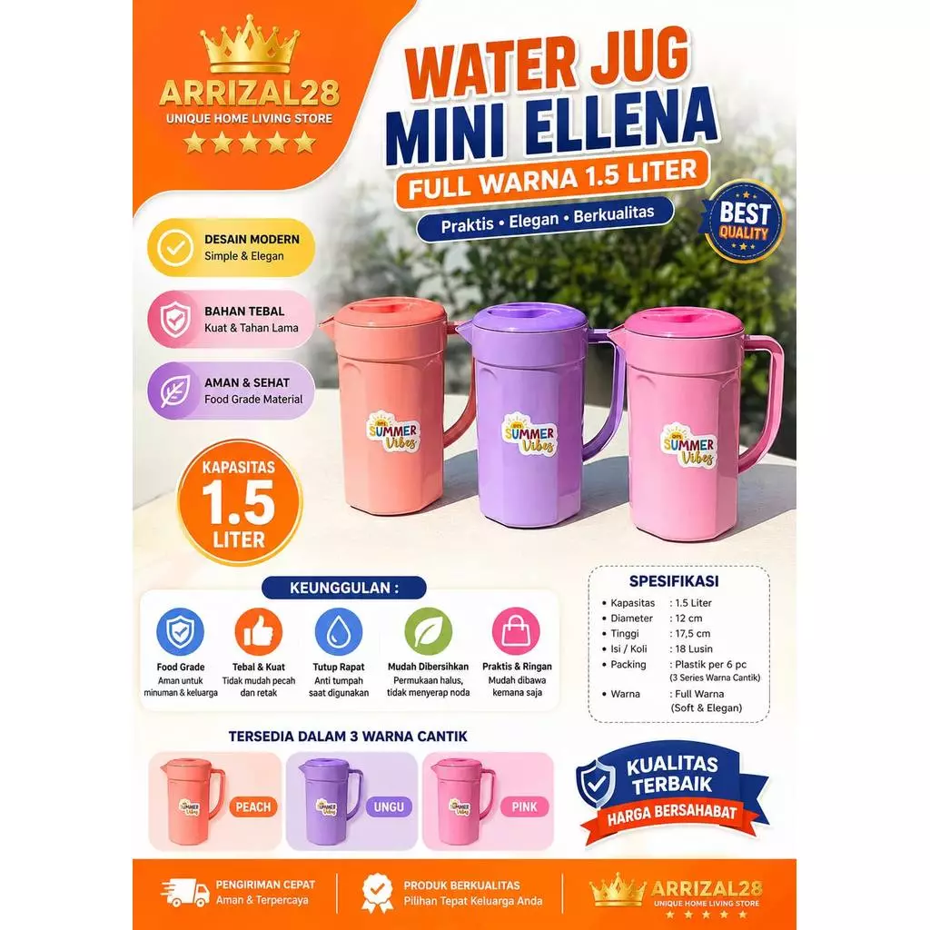 AFL (BUBBLEWRAP) WATER JUG MINI ELLENA FULL WARNA 1.5 LITER