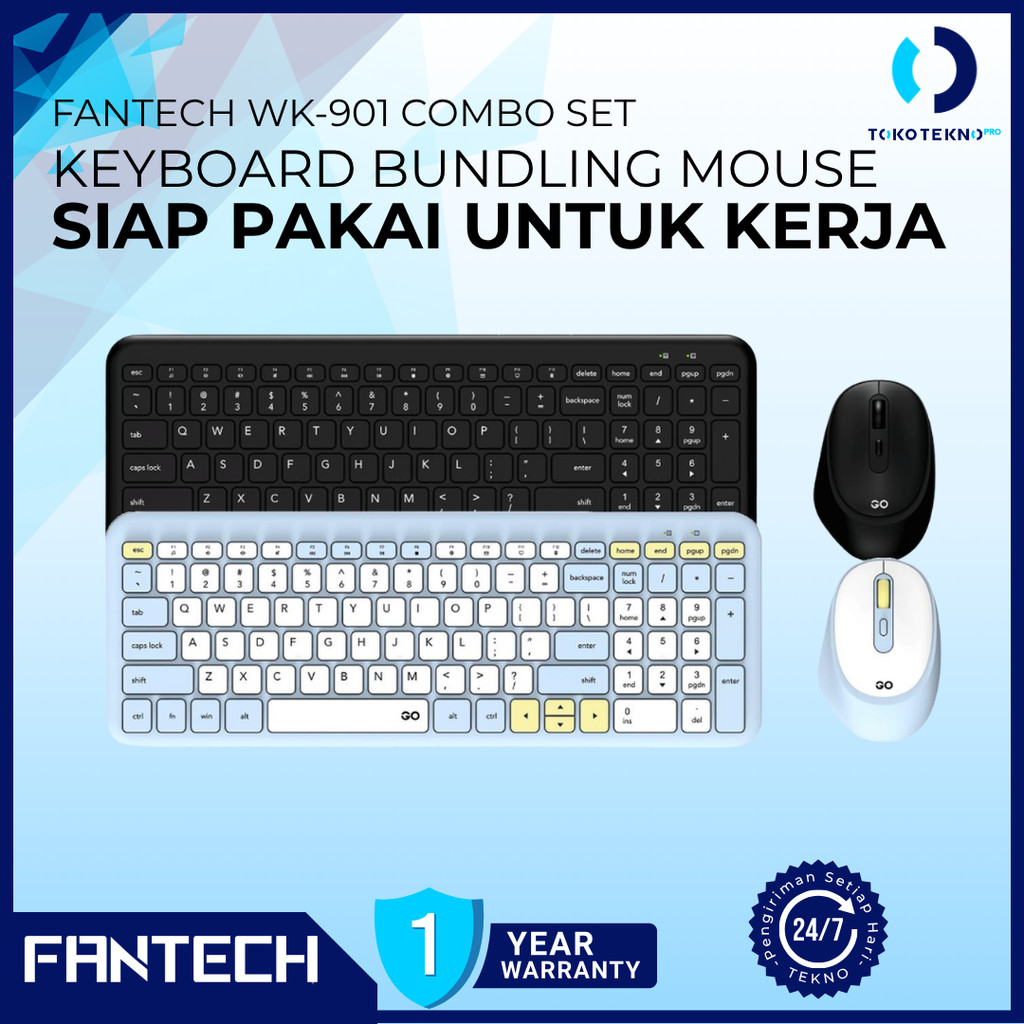 Fantech WK901 / WK-901 Wireless Keyboard Mouse Combo Set Silent Click 2.4GHz Dongle USB Receiver