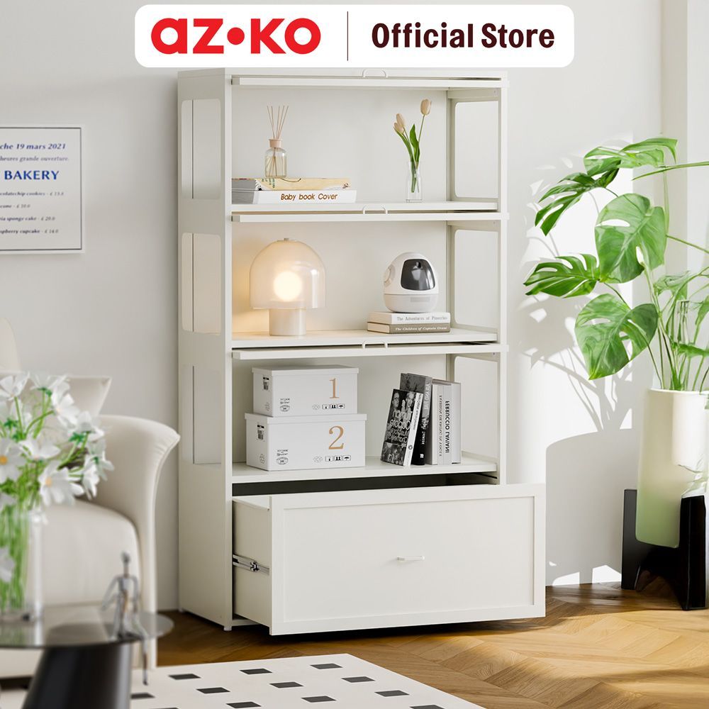 AZKO Stora Lemari Pajang 3 Tingkat Dengan Laci 80X35X144 cm - Putih Lemari Pajang Lemari Vitrin Display Cabinet Rak Pajangan Etalase Kabinet Display - Gambar 2