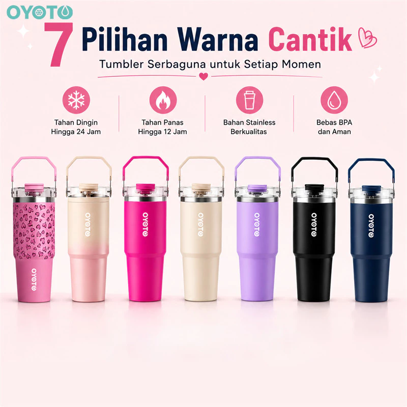 OYOTO Tumbler Insulated Cup Kapasitas 900ml Insulated Tahan Dingin Portable With Handle Tahan Karat - Gambar 3