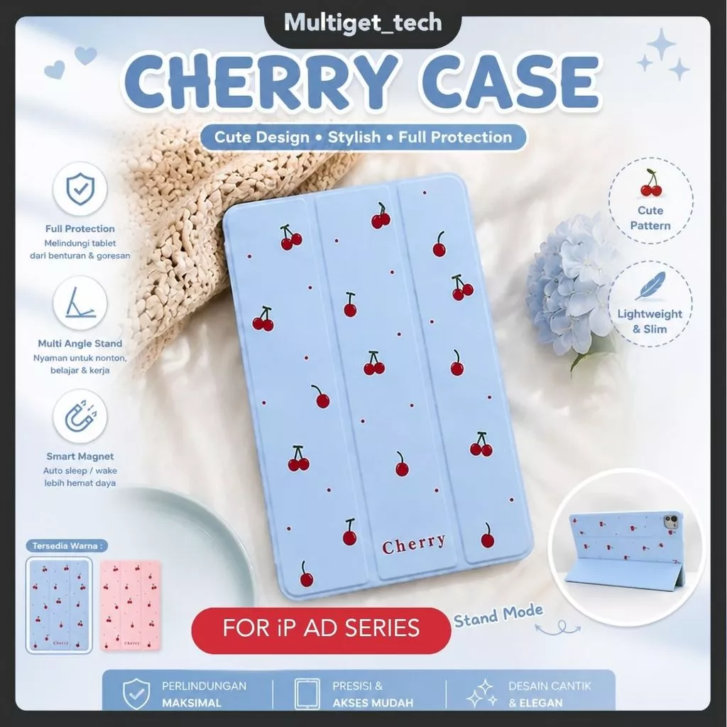 Baby Cherry Case iPad Gen 11 Air 4/5 Gen 7 8 9 10.2" Air 4 5 6 gen 10th 10.9 inch Mini 1 2 3 4 5 6 7 Pro 11" Cute Flip Matte Cover Magnetic