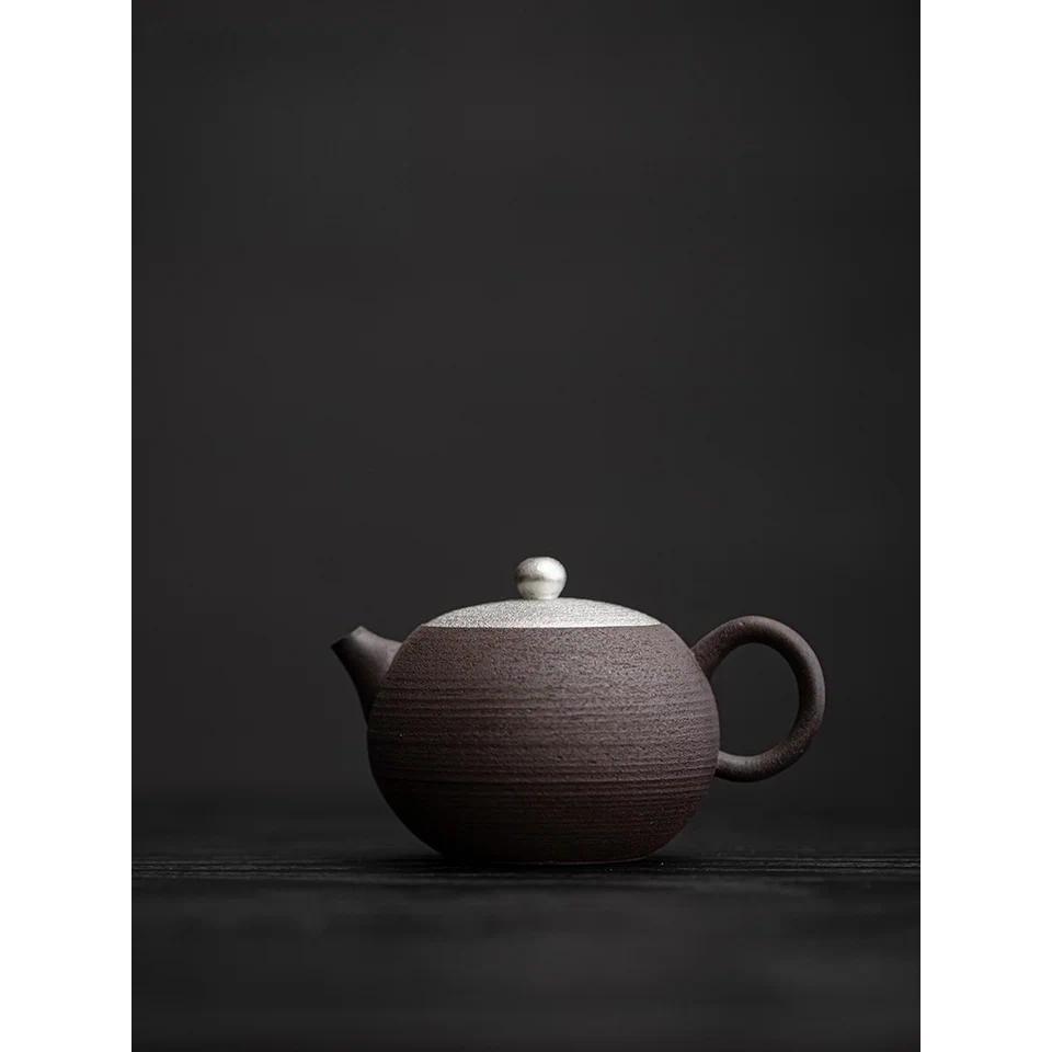 Black Gilded Silver Japanese Style Teapot Kettle Coarse pottery Tea Making Device Tea Infuser Tea Kettle Chinese Small Pot - Gambar 2