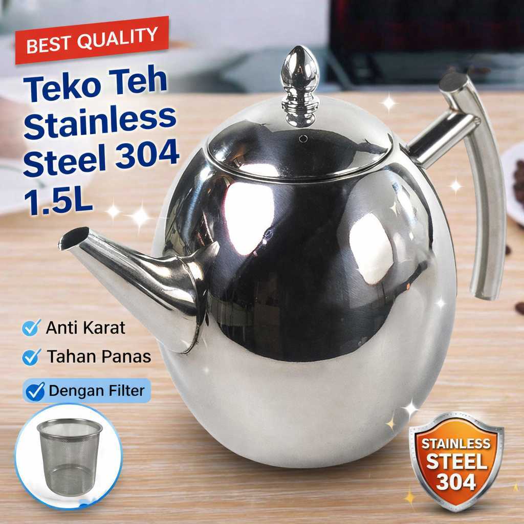 AKIEMSTR Teko Teh Stainless Steel Filter Water Kettle Teapot 1.5L - HS4050