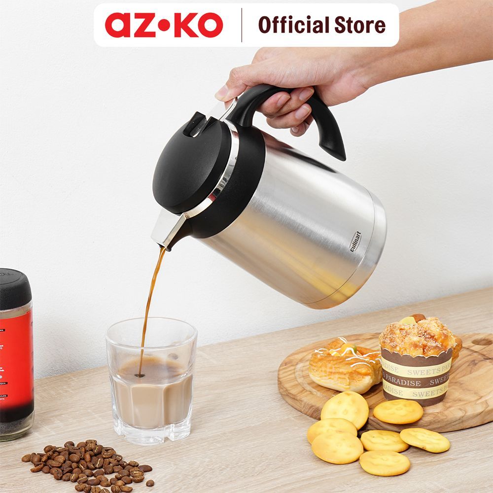 AZKO Culinart Teko Vacuum Flask Stainless Steel 1 Liter - Hitam Termos Jug Termos Insulated Server Flask Jug - Gambar 3