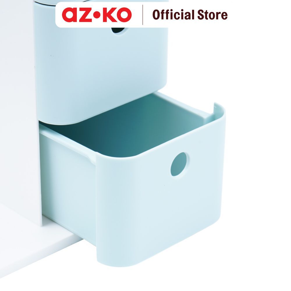 AZKO Stora Wabi Sabi Organizer Buku Dengan Laci Penyimpanan - Putih/Biru Rak Bacaan Shelf Meja Study Perlengkapan - Gambar 3
