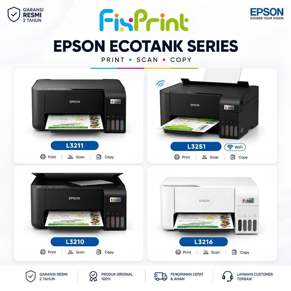 FixPrint Printer Epson EcoTank L3210 L3211 L3216 L121 / L3251 WiFi Print Scan Copy - Pengganti L3110 L3250 L3256 L1210 L1216 Garansi Resmi - Gambar 2