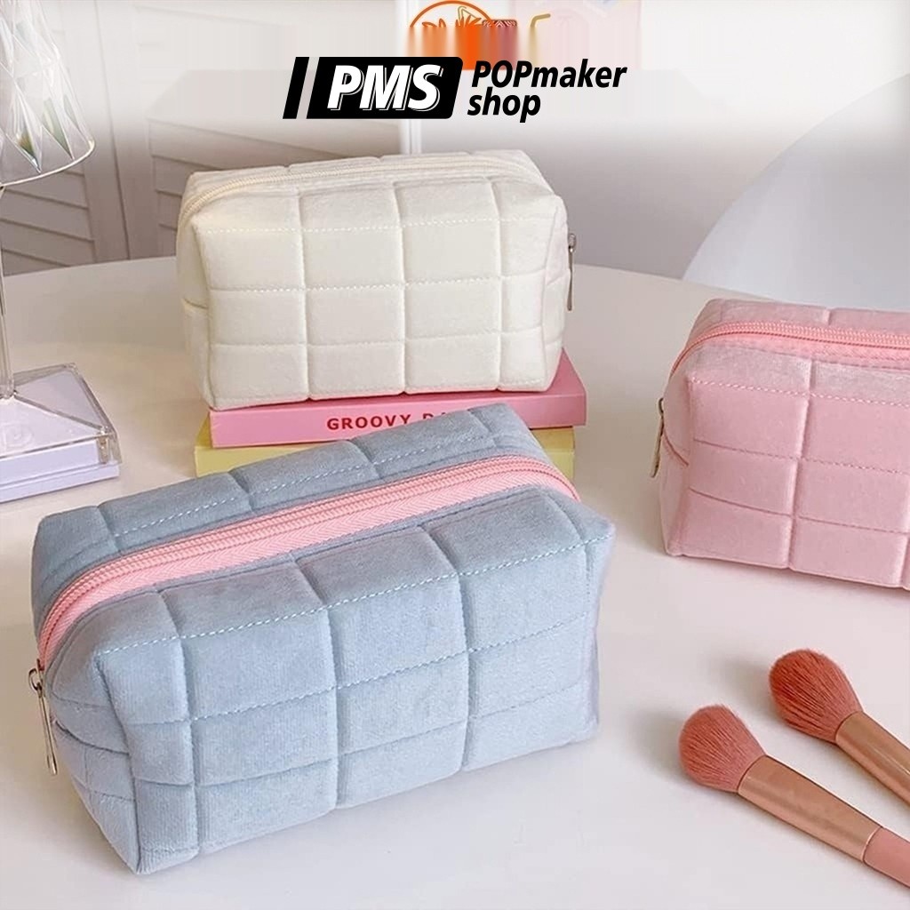 PoPmaker shop kotak pensil velvet multifungsi estetik warna pastel praktis cantik untuk makeup alat tulis sekolah H746 COD - Gambar 4