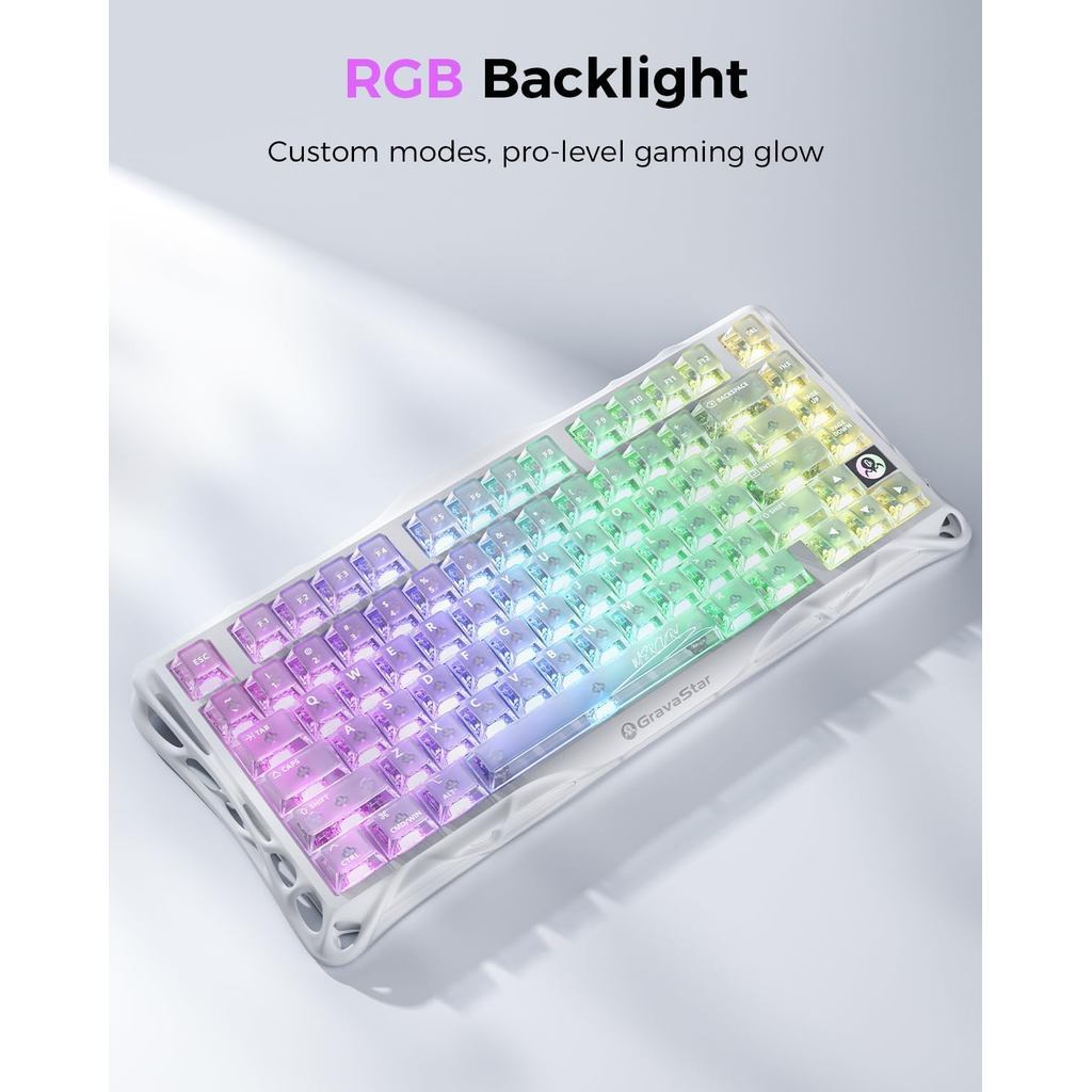 GravaStar Mercury K1 / K-1 Lite Wireless Mechanical Gaming Keyboard Transparent Black Keycaps - Gambar 2