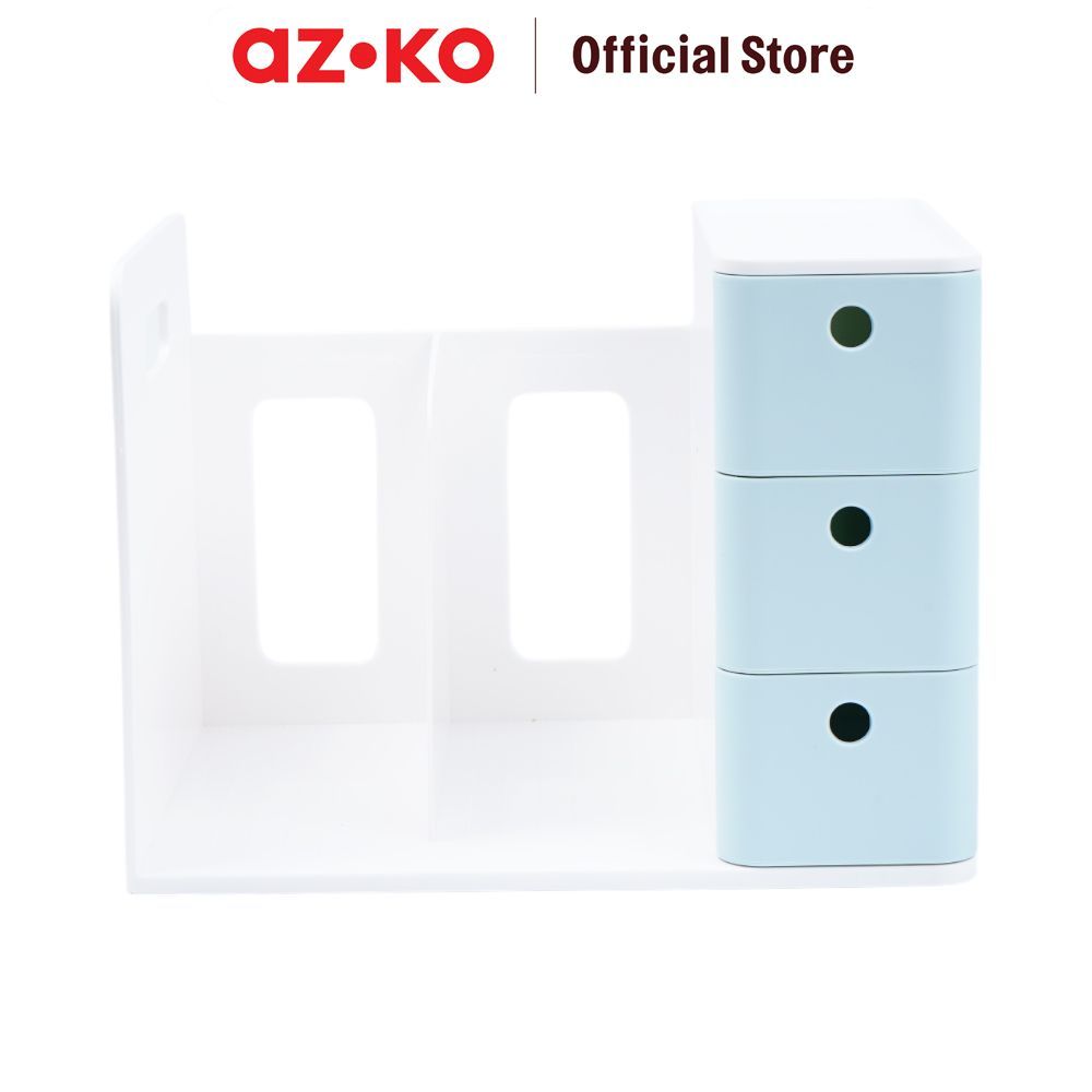 AZKO Stora Wabi Sabi Organizer Buku Dengan Laci Penyimpanan - Putih/Biru Rak Bacaan Shelf Meja Study Perlengkapan - Gambar 2