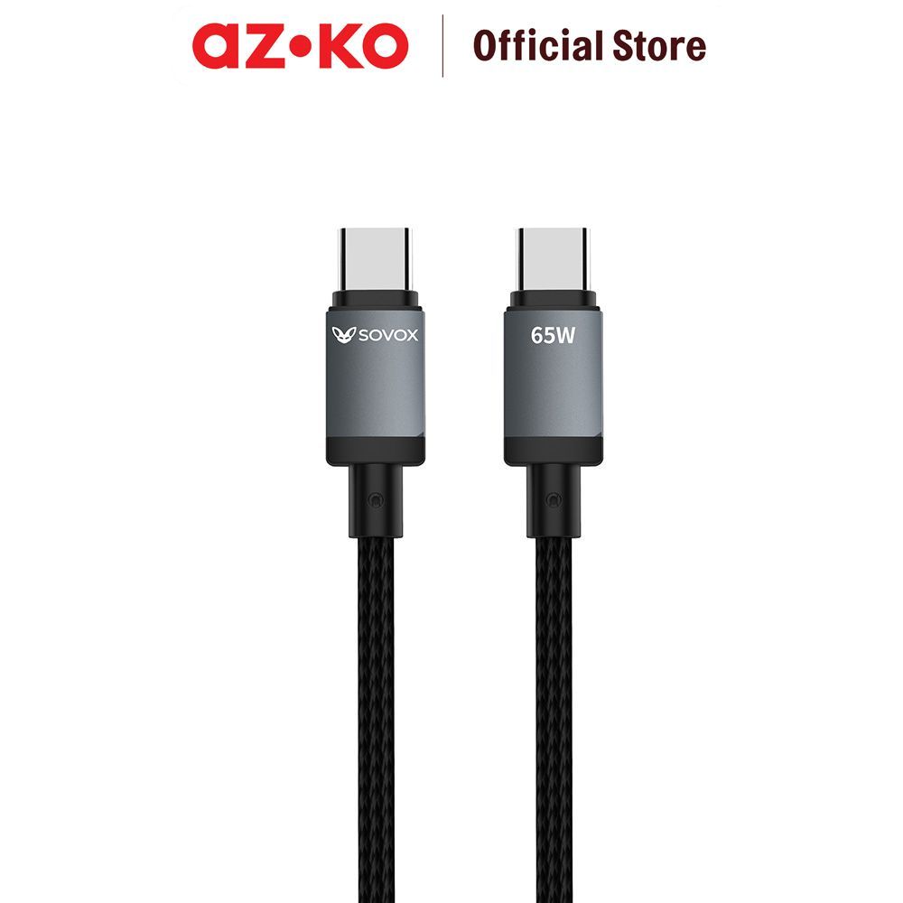AZKO Sovox Kabel USB Type-C To Type-C 65 Watt 1.2 Meter - Hitam USB-C Cable Kabel Data Charger Cord Fast Charge