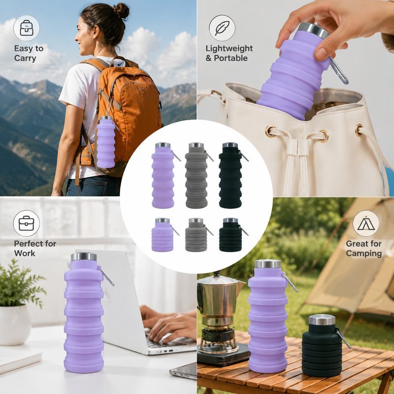 Baunis Botol Minum Lipat Origami Silicone Foldable Bottle Portable Travel Outdoor Camping Hiking 500ml - Gambar 4