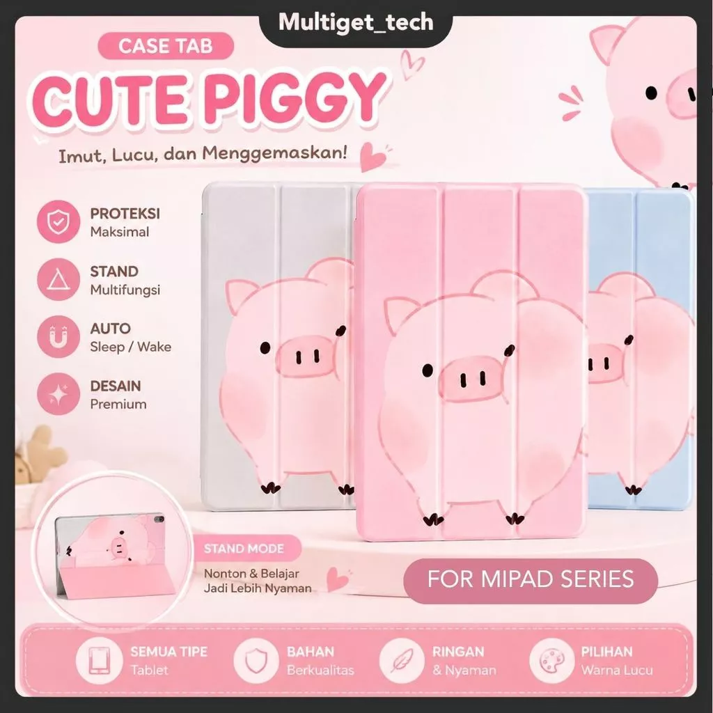 Flip Matte Cute Redmi Pad 2 11" Mi Pad 7 6 5 / Pad SE / 10.61 Motif Peeky Pig Casing Smart Cover Trifold Magnetic