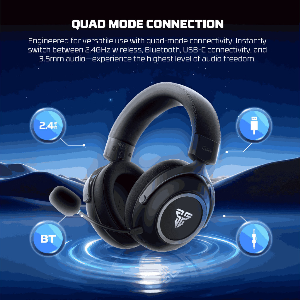 Fantech Orbita WHG07 / WHG-07 Wireless Gaming Headset 7.1 Surround Sound Driver 53mm AI Noise Cancelling Mic Headphone - Gambar 2
