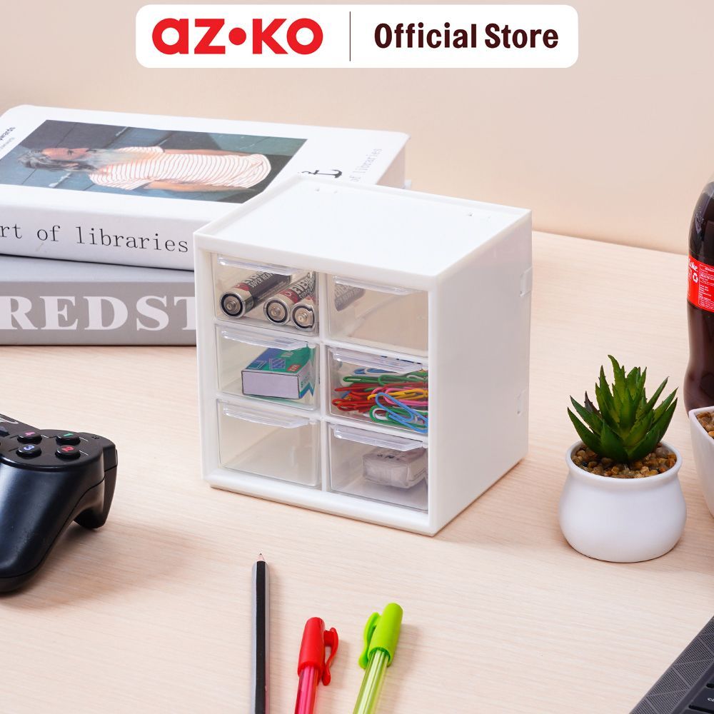 AZKO Stora Laci Penyimpanan Mini 6 Kompartemen Desk Drawer Organizer Tempat Alat Tulis Desk Storage Laci Meja