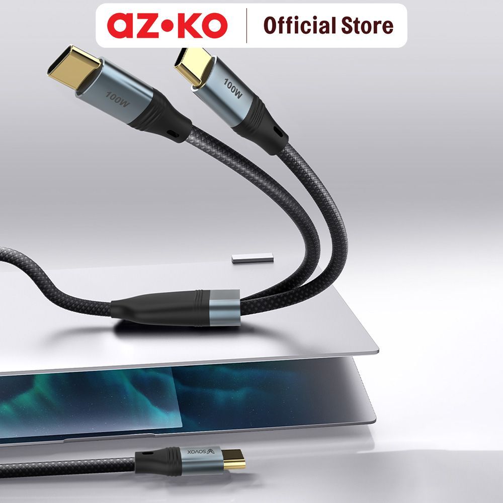 AZKO Sovox Kabel Charger 2in1 Type C to Type C 100 Watt 1.5 Meter - Hitam Charging Cable Kabel Casan USB Charger Data Cable - Gambar 3